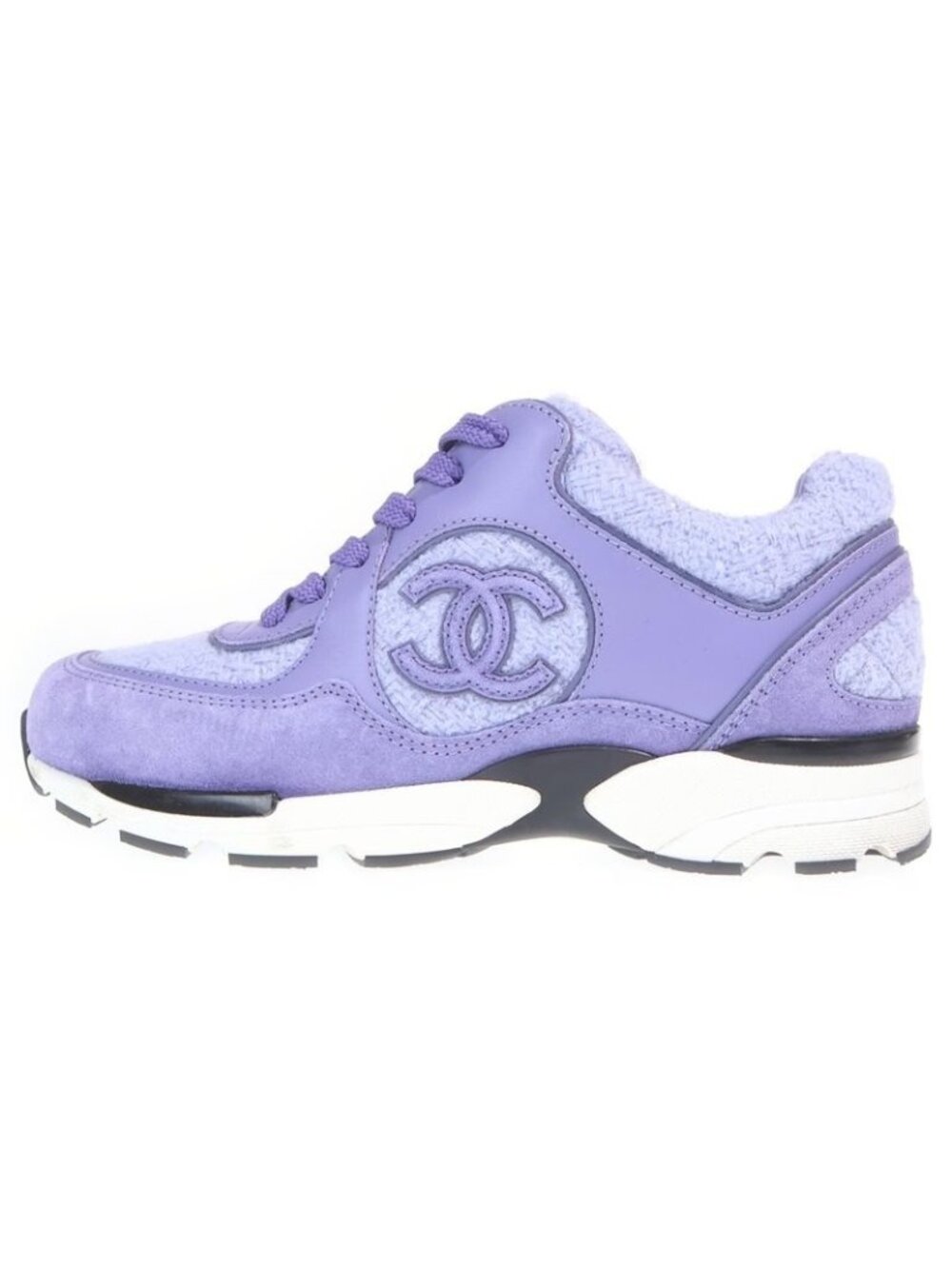 Chanel CC Logo Wool Tweed Low Cut Sneakers Purple - Picture 1 of 6